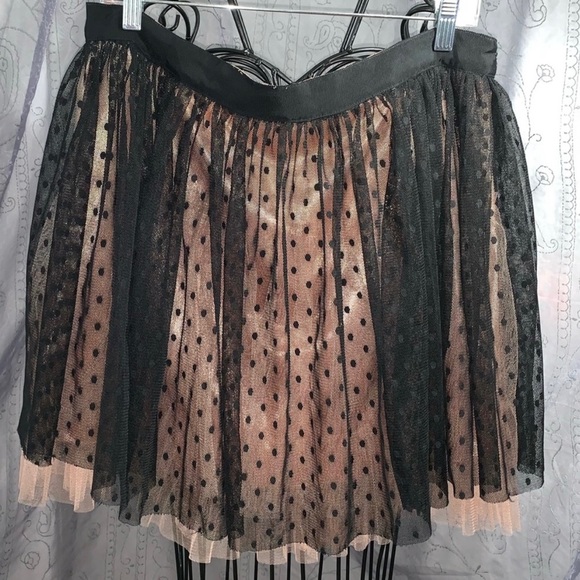 Black Polkadot Lace, Pink Satin, and Tulle Skirt - Picture 1 of 5